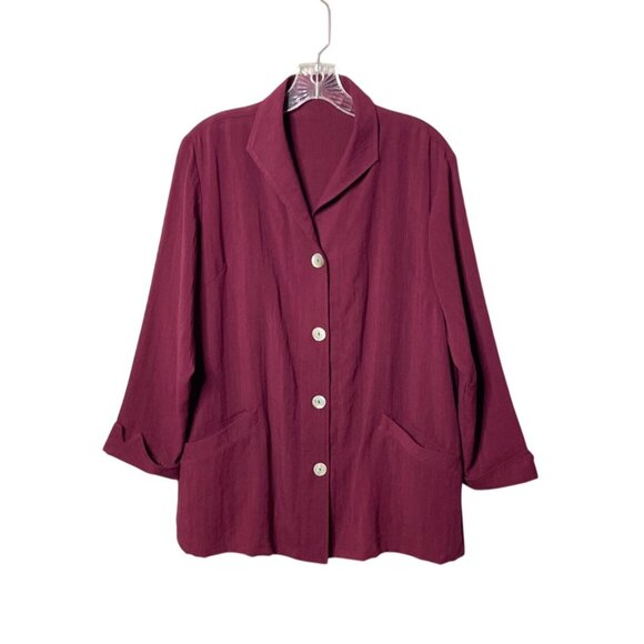 New Fridaze Women's Burgundy 100% Linen Button-Up Blazer Jacket Pockets Size XL - Picture 1 of 7